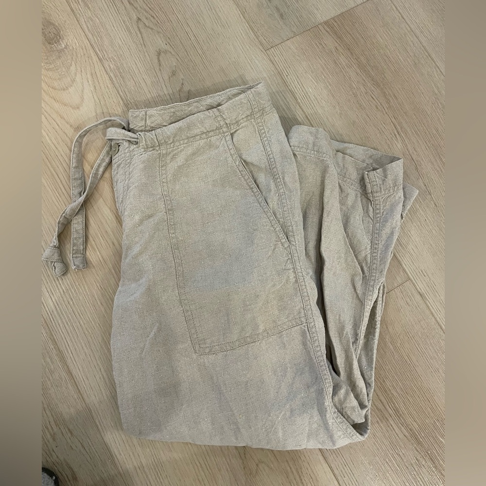 Beige Cropped Linen Pants
